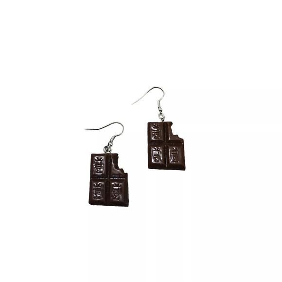 Retro Novelty Chocolate Bar Dangle Resin Earrings - Picture 1 of 2